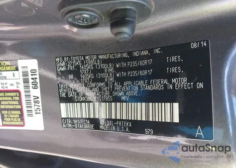 2014 Toyota Sienna Le V6 8 Passenger из США, поврежденный, VIN 5TDKK3DC3ES517855